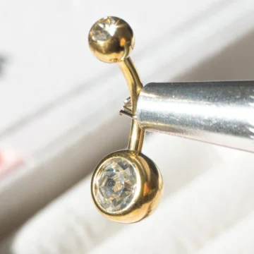 Cerrahi Çelik | İki Tarafı Taşlı Basic Minimal Göbek Belly Piercingi (1 Adet)