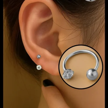 Cerrahi Çelik Piercing Küpe Zirkon Taşlı ve Toplu Halka Model Gold Renk