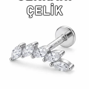 Cerrahi Çelik Sıralı Badem Taşlar Helix Conch Tragus Kulak Piercingi (1 Adet)