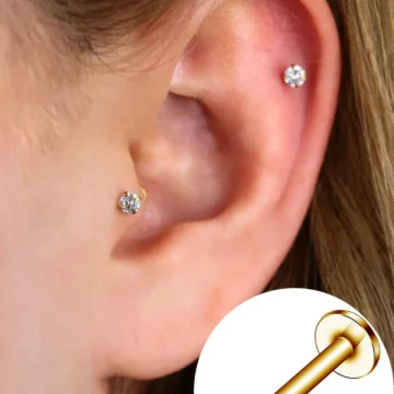 Cerrahi Çelik Taşlı Piercing Helix - Tragus 8mm Gold Renk