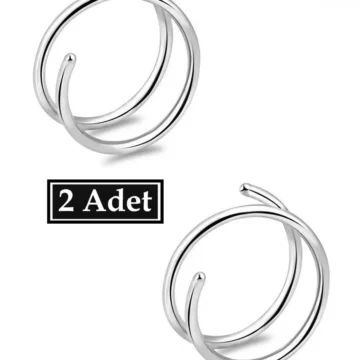 Cerrahi Çelik Tek Delikte Çoklu Çift Görünümlü Spiral Halka Hızma Piercingi (1 Gümüş)(1 Altın)