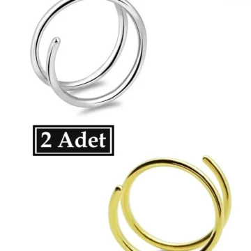 Cerrahi Çelik Tek Delikte Çoklu Çift Görünümlü Spiral Halka Hızma Piercingi (2 Adet) (Gümüş Renk)