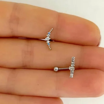 CERRAHİ ÇELİK ZİRKON TAŞLI HELİX TRAGUS LOBE UYUMLU PİERCİNG KÜPE