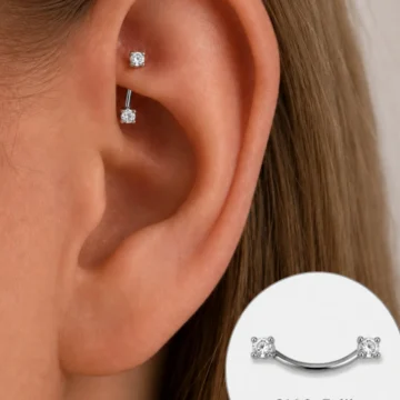 Çift Taşlı Kaş Rook Piercing 316L Çelik Zirkon Taşlı Tek Adet Kulak Piercing