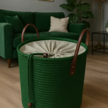 Cinchy Büzgü Astarlı, Dekoratif Deri Saplı, 45 cm X 36 cm Dayanıklı Toparlayıcı Sepet