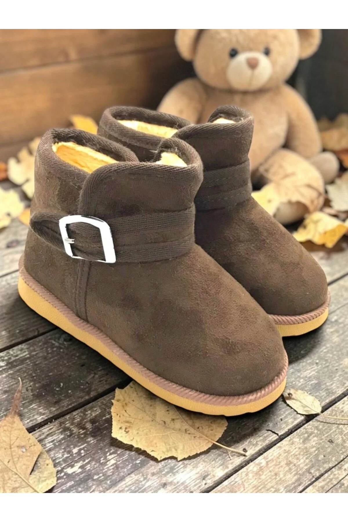 Çocuk Kız Bebek Kahverengi Tarçın Ultra Mini Süet Bot içi Kürklü Kışlık Taban Bot - Görsel 6