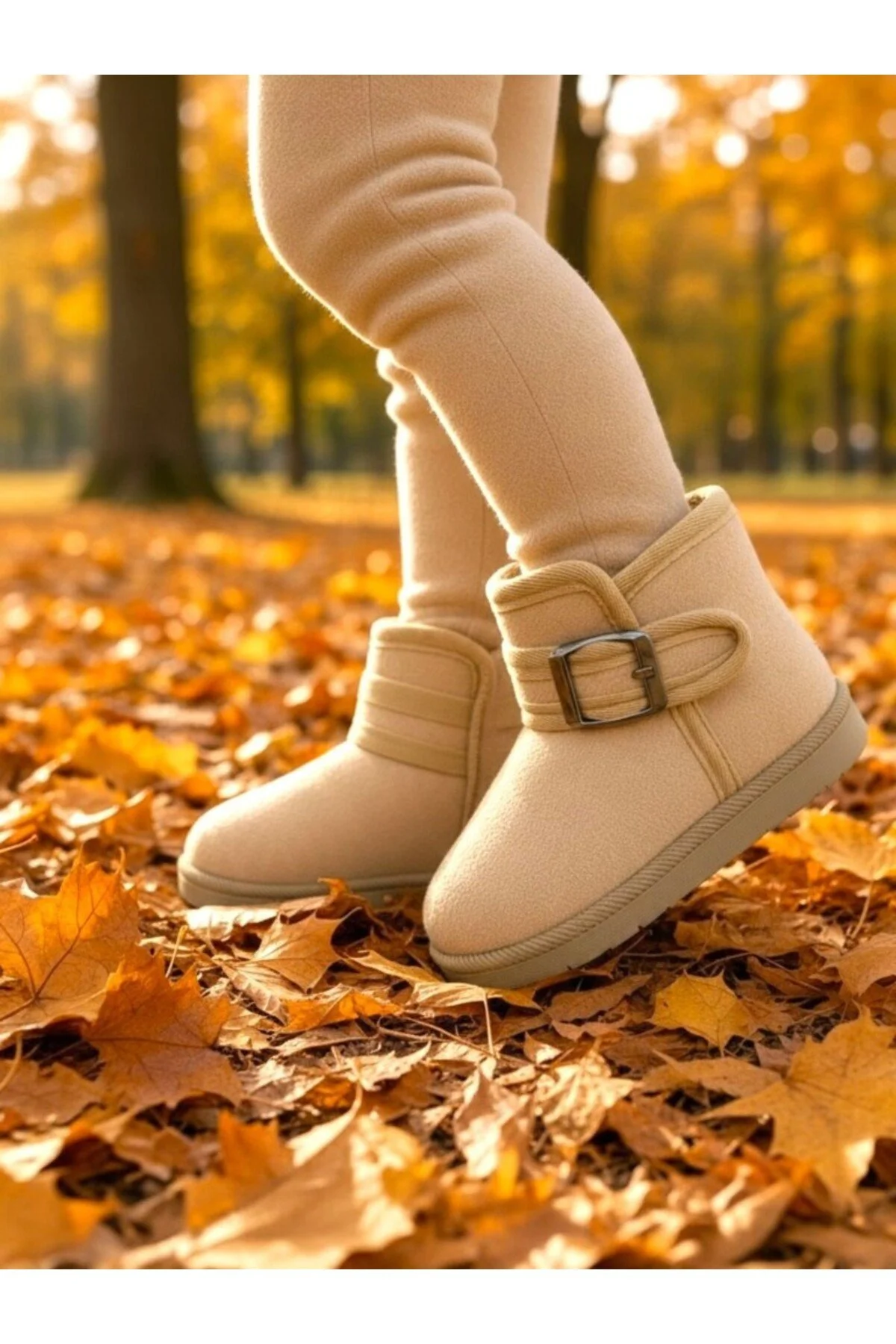 Çocuk Kız Bebek Krem Tarçın Ultra Mini Süet Bot içi Kürklü Kışlık Taban Bot - Görsel 6