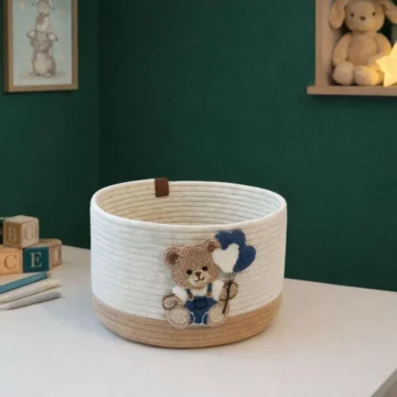 Çocuk Odası Oyuncak Sepeti Dekoratif Hasır Sepet Aslan Figürlü Düzenleyici Saklama Sepeti 20x16 cm