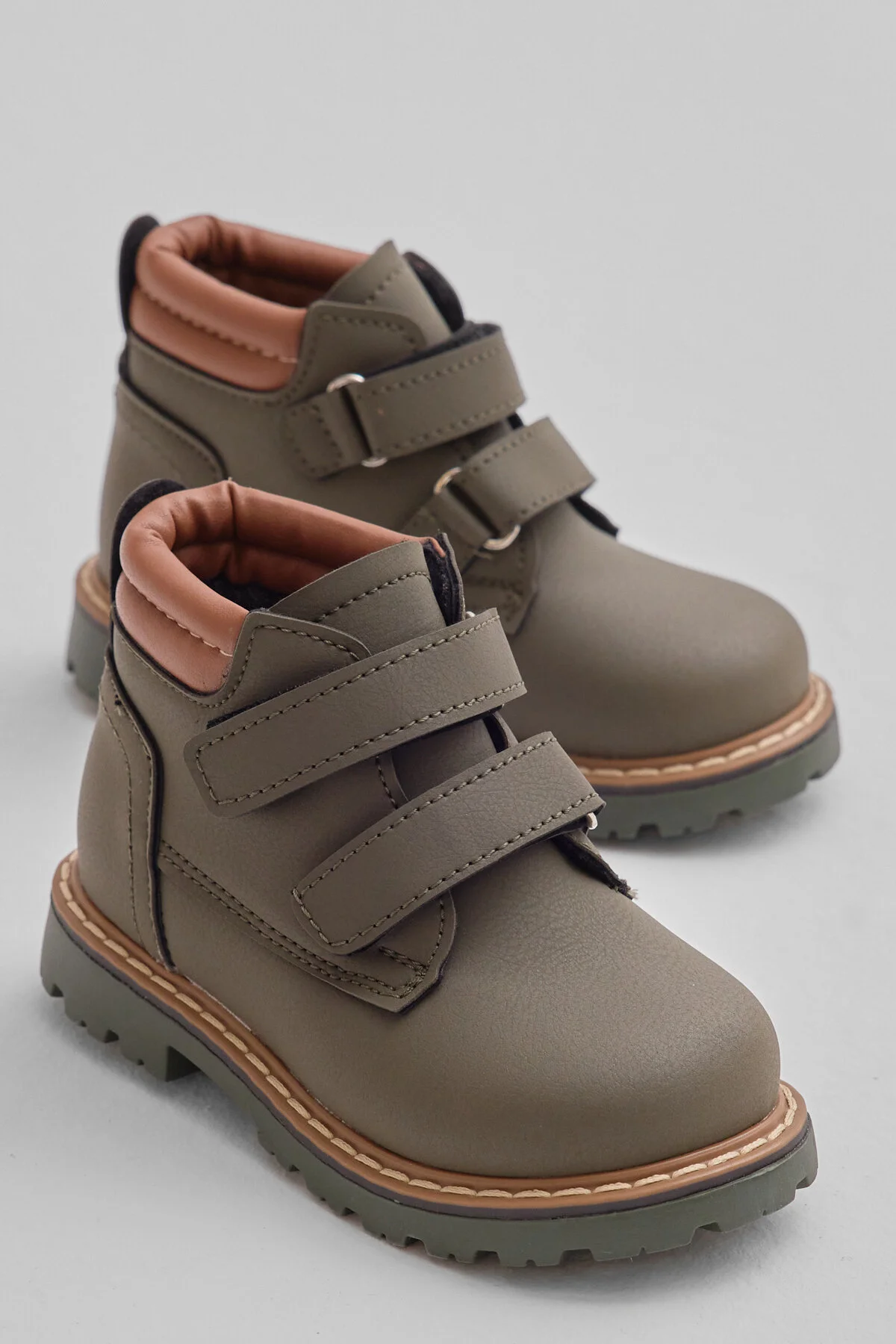 Çocuk Unisex Camel Kalın Termo Taban Sıcak Astarlı Çift Cırtlı Bot