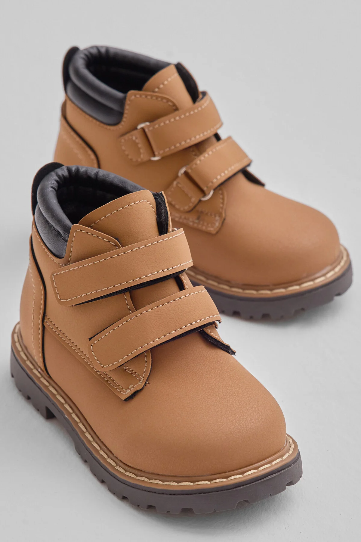 Çocuk Unisex Camel Kalın Termo Taban Sıcak Astarlı Çift Cırtlı Bot - Görsel 5