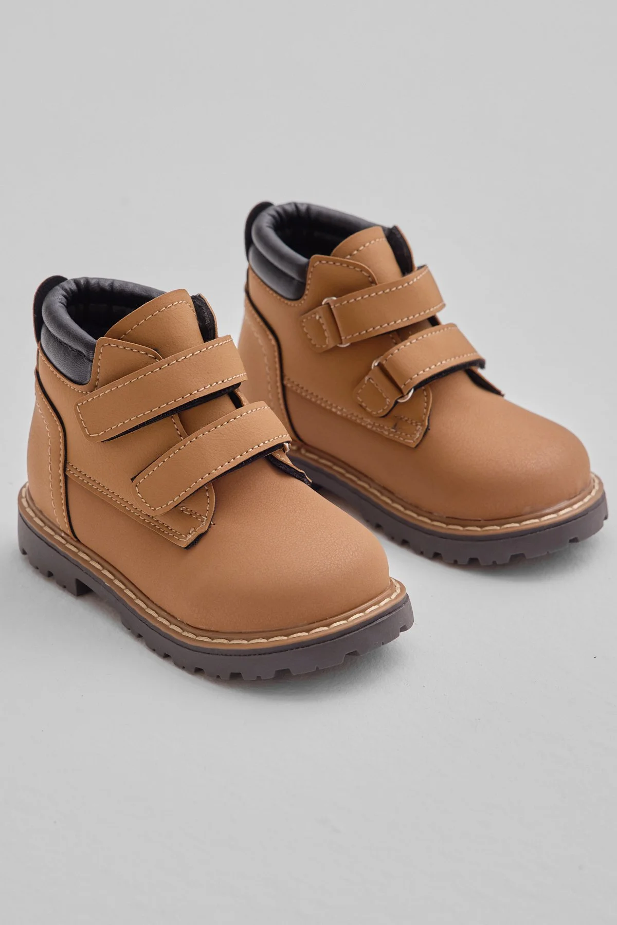 Çocuk Unisex Camel Kalın Termo Taban Sıcak Astarlı Çift Cırtlı Bot - Görsel 7