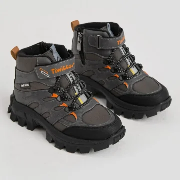 Çocuk Unisex Siyah Sax Kalın Kauçuk Taban Lastik Bağcıklı Cırtlı Outdoor Trekking Bot