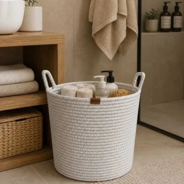 ÇOK AMAÇLI ORGANİZER KULPLU SEPET BEYAZ 25 X 25