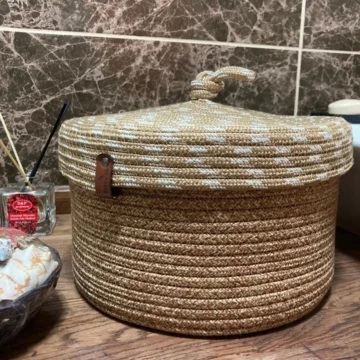 Çok Amaçlı Sepet, Banyo Ve Mutfak Organizeri Hasır Kapaklı 25x15