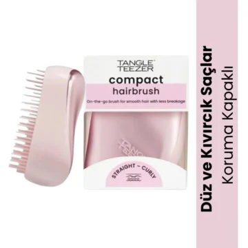 Compact Styler Pink Matte Chrome Saç Fırçası - Düz ve Kıvırcık Saçlar için Çanta Boy Tarak
