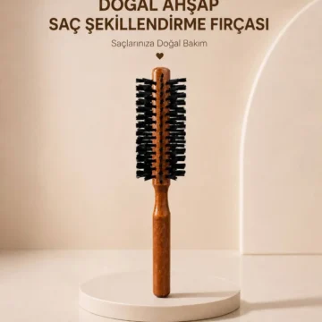 Doğal Ahşap Saç Şekillendirme Fırçası | Hacim Veren Yuvarlak Fön Fırçası