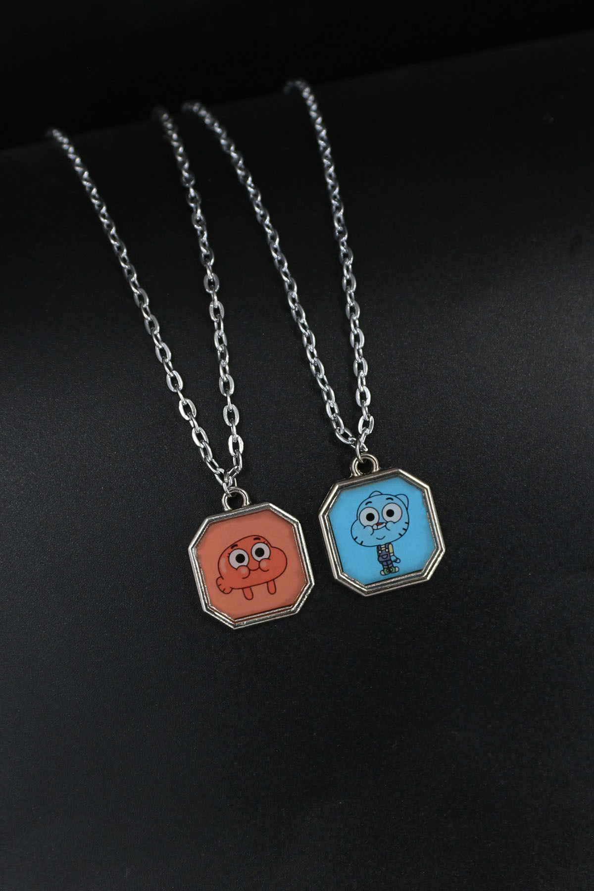 Dukkanka 2'li Gumball ve Darwinn Best Friends Çiftli Kolye Bff Arkadaşlık Çelik Baskılı Kolye