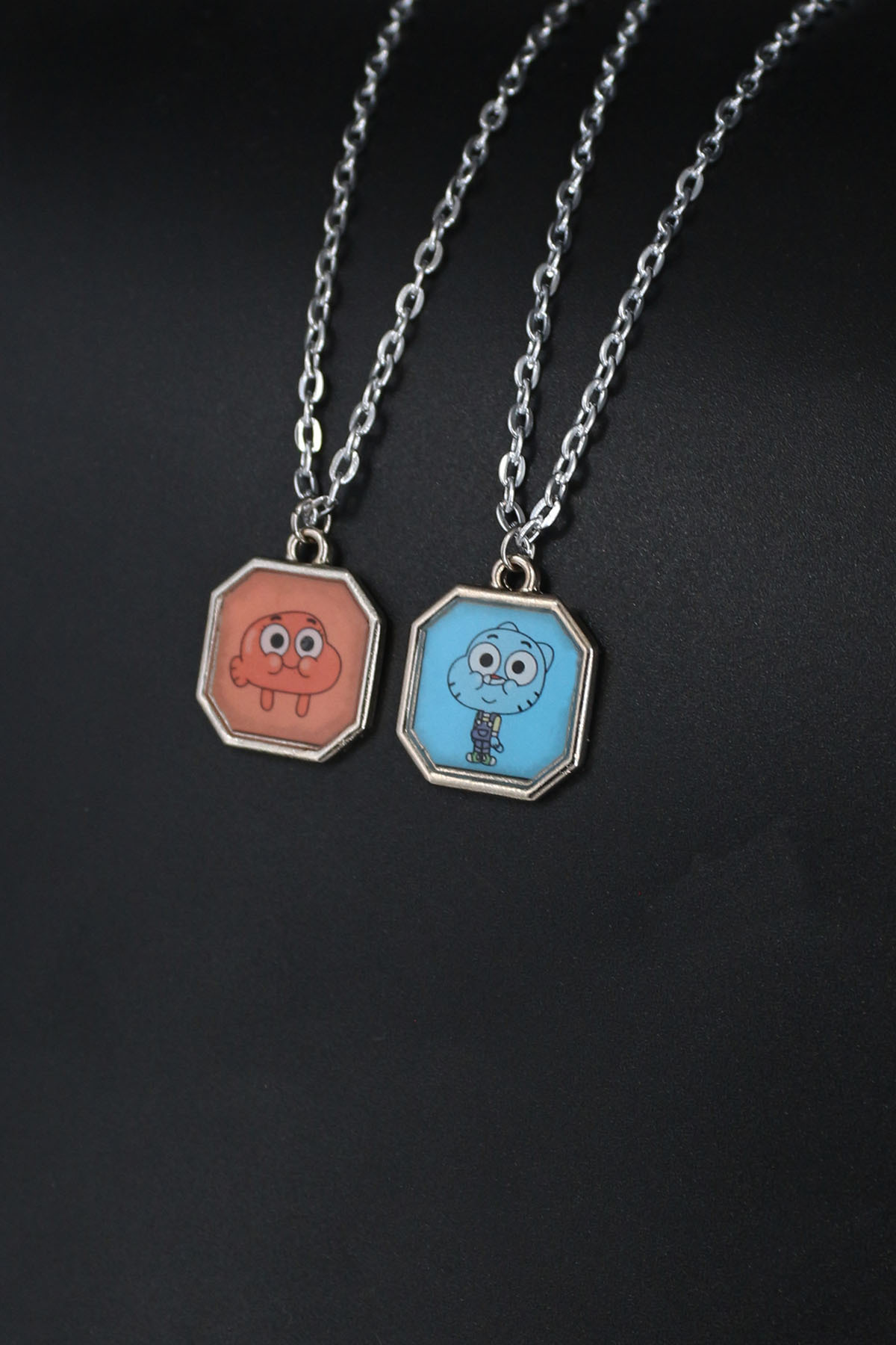 Dukkanka 2'li Gumball ve Darwinn Best Friends Çiftli Kolye Bff Arkadaşlık Çelik Baskılı Kolye