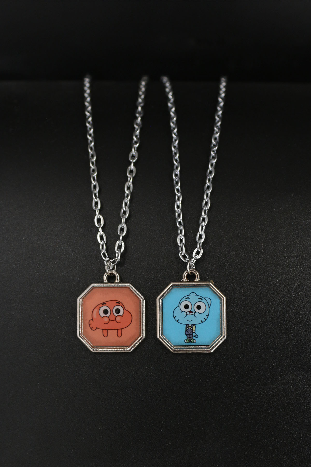 Dukkanka 2'li Gumball ve Darwinn Best Friends Çiftli Kolye Bff Arkadaşlık Çelik Baskılı Kolye