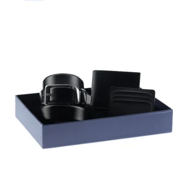 Düz 3'lü Kemer & Cüzdan & Kartlık Hediye Kutulu Set