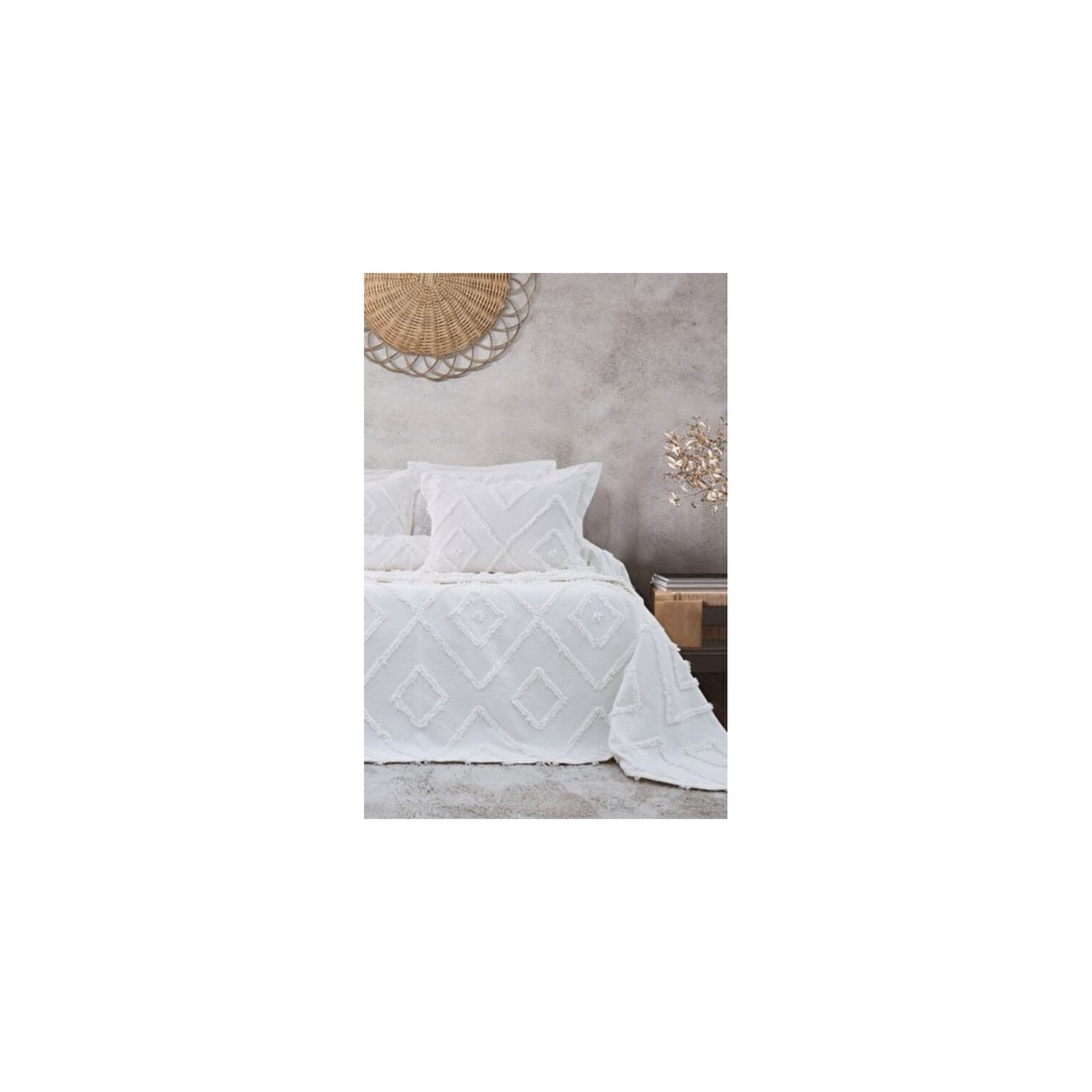 Ekru Renkli Iskandinav Tek Kişilik Püsküllü Yatak Örtüsü 180 x 250 cm Geometrik - Görsel 8