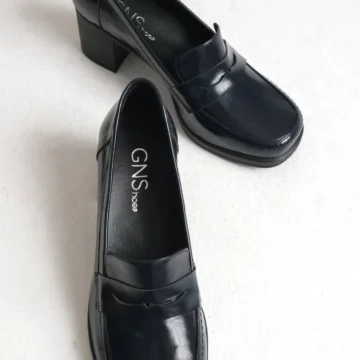 ELEGANT Hakiki Deri Kahverengi Süet Kalın Topuklu Loafer Ayakkabı