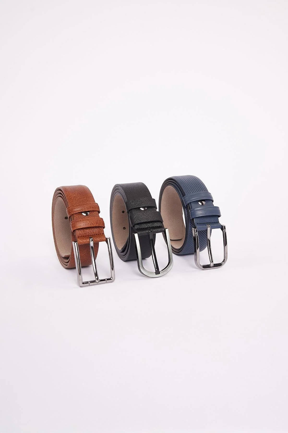 Erkek 3'lü Set 3,5 Cm Klasik Siyah-Kahverengi-Lacivert Kemer - Görsel 3