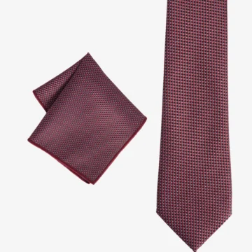 Erkek Bordo-Gri Desenli Kravat-Mendil Set