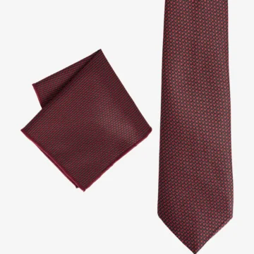 Erkek Bordo-Siyah Desenli Kravat-Mendil Set