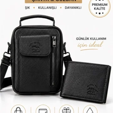 Erkek Cüzdan ve Deri Kapaklı Omuz El Çantası