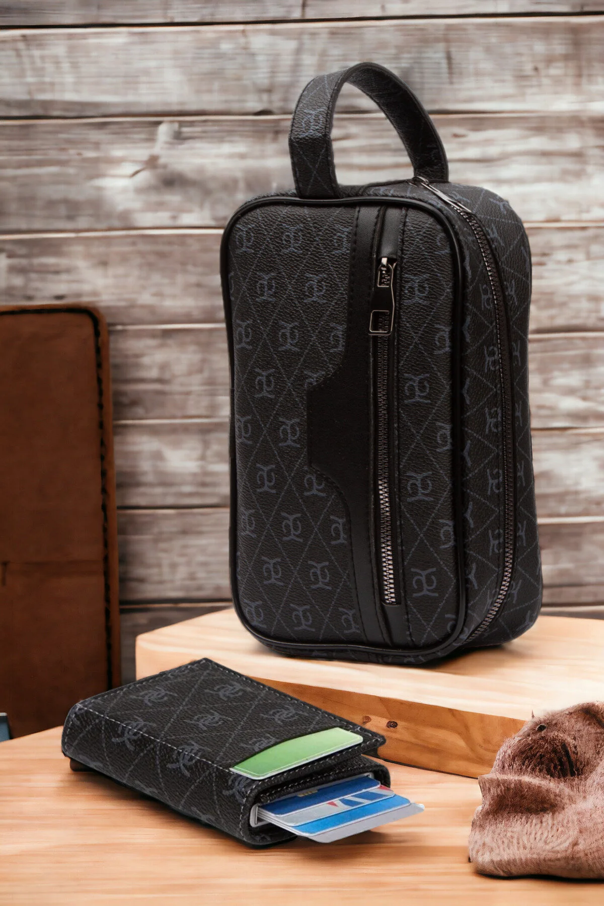 Erkek Deri Portföy Clutch Traş Kozmetik Bakım Ve Günlük El Çantası