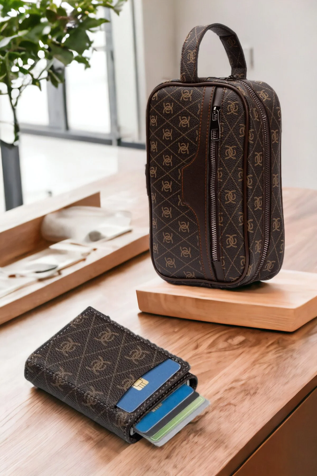 Erkek Deri Portföy Clutch Traş Kozmetik Bakım Ve Günlük El Çantası - Görsel 2