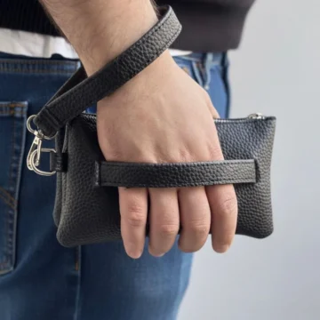 Erkek El Çantası 3 Bölmeli Slim Portföy-Çıkarılabilir Askılı Suni Deri Clutch Cüzdan