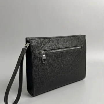 Erkek El Çantası Çift Fermuarlı Suni Deri Organizer Portföy Clutch Çanta-Siyah
