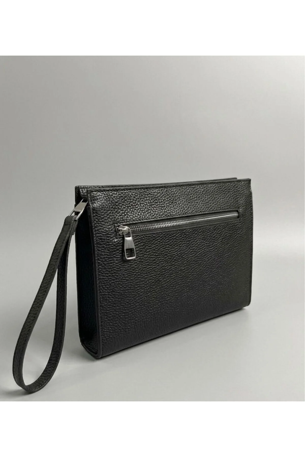 Erkek El Çantası Çift Fermuarlı Suni Deri Organizer Portföy Clutch Çanta-Siyah