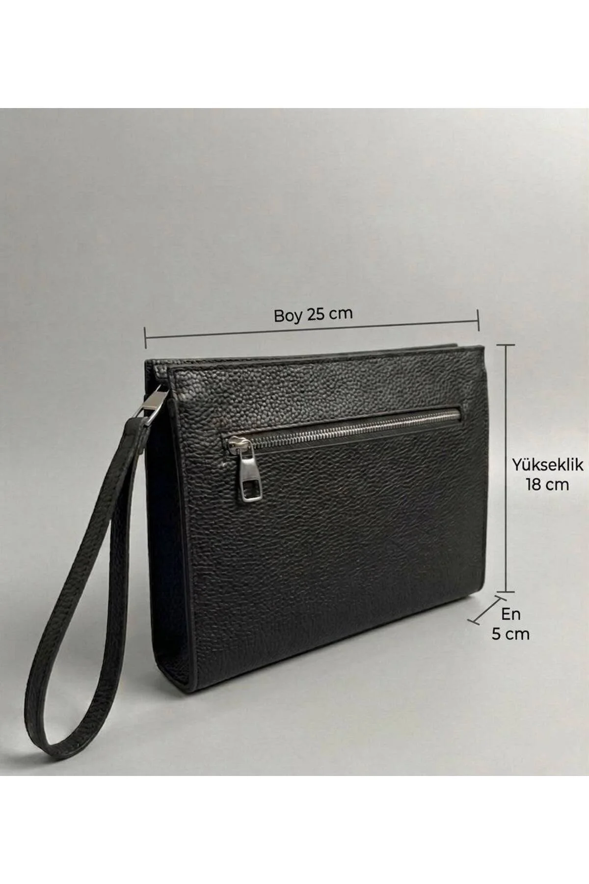 Erkek El Çantası Çift Fermuarlı Suni Deri Organizer Portföy Clutch Çanta-Siyah - Görsel 5