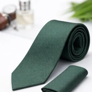 Erkek Füme Armürlü Mendilli Kravat
