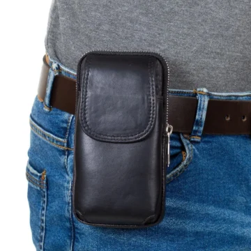 Erkek Hakiki Deri Telefon Bölmeli, Omuz Askılı Çanta Ve Kemerlik Mıknatıslı Kapak . Siyah Renk