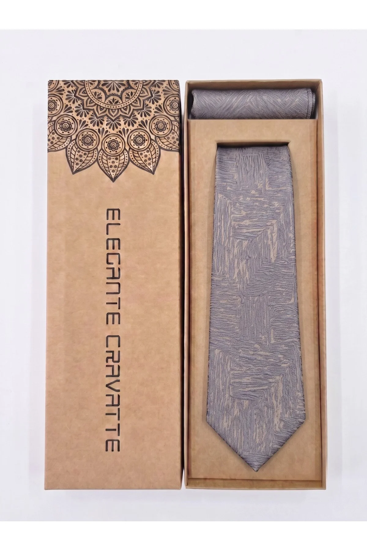 Erkek Jakarlı Dokuma Kravat Seti - 7cm Model, Cep Mendili & Özel Kutulu - Görsel 6