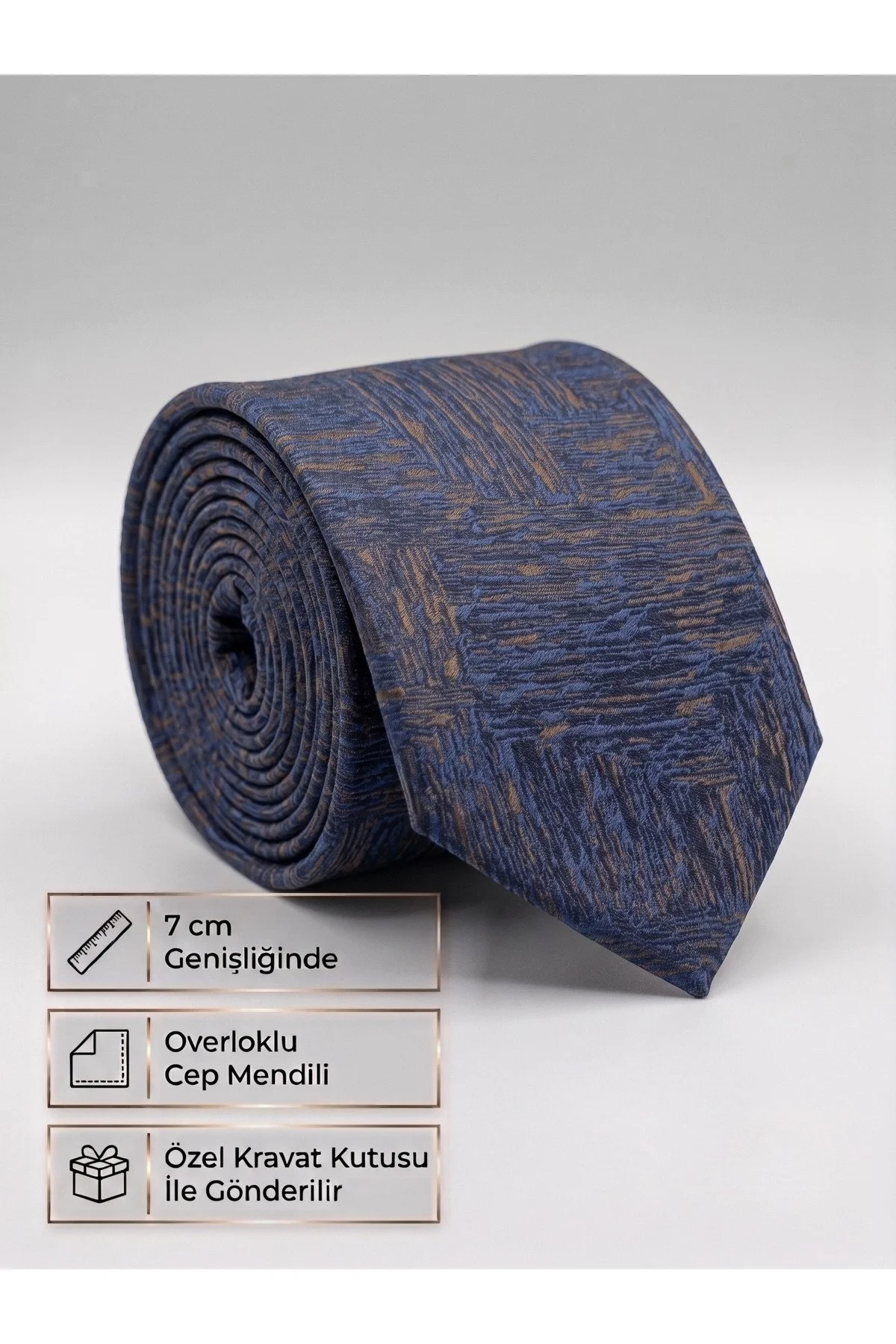 Erkek Jakarlı Dokuma Kravat Seti - 7cm Model, Cep Mendili & Özel Kutulu - Görsel 8