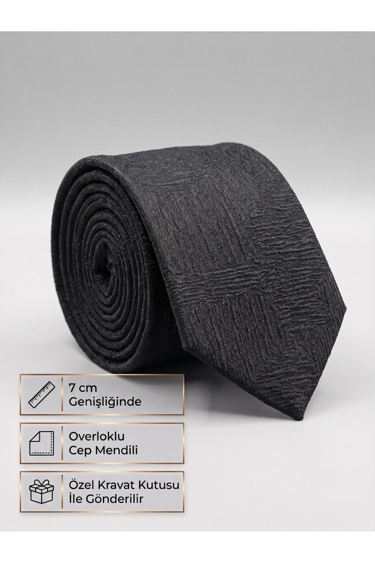 Erkek Jakarlı Dokuma Kravat Seti - 7cm Model, Cep Mendili & Özel Kutulu - Görsel 8