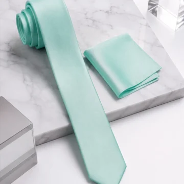 Erkek Kum Rengi Düz Slim Fit Dar Kesim Mendilli Kravat