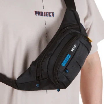Erkek Kumaş USB Kulaklık Çıkışlı Crossbody Çapraz Göğüs Omuz ve Bel Çantası Siyah - Mavi