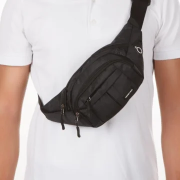 Erkek Kumaş USB Kulaklık Çıkışlı Crossbody Çapraz Göğüs Omuz ve Bel Çantası Siyah - Beyaz