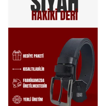 Erkek Siyah Spor %100 Hakiki Deri Kemer