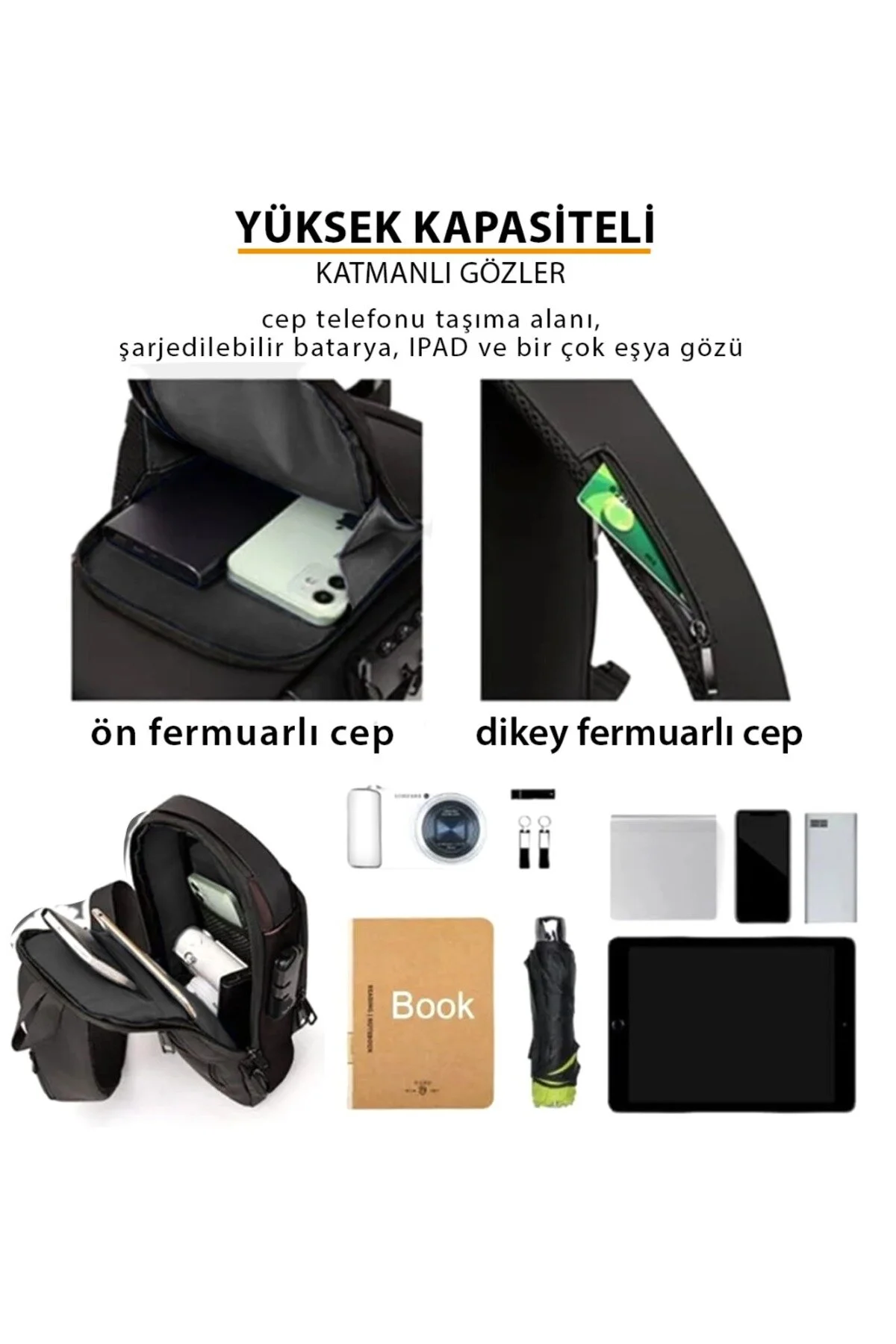 Erkek Usb Çıkışlı Çapraz Askılı Omuz Ve Bel Çantası - Kahverengi - Görsel 7