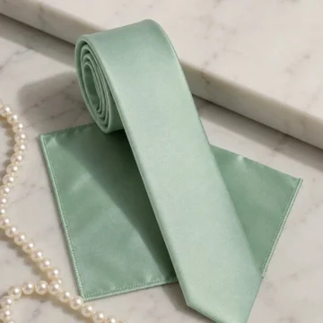 Erkek Yağ Yeşili Mendilli Kravat Slim Fit Kesim ve Kravat Askısı Hediyeli