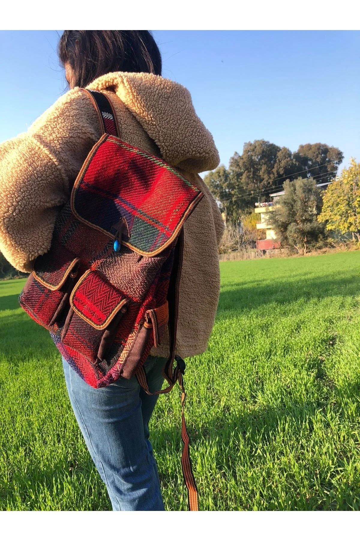 Etnik Desenli Sırt Çantası, Kilim Çanta, El Yapımı Kilim Dokuma