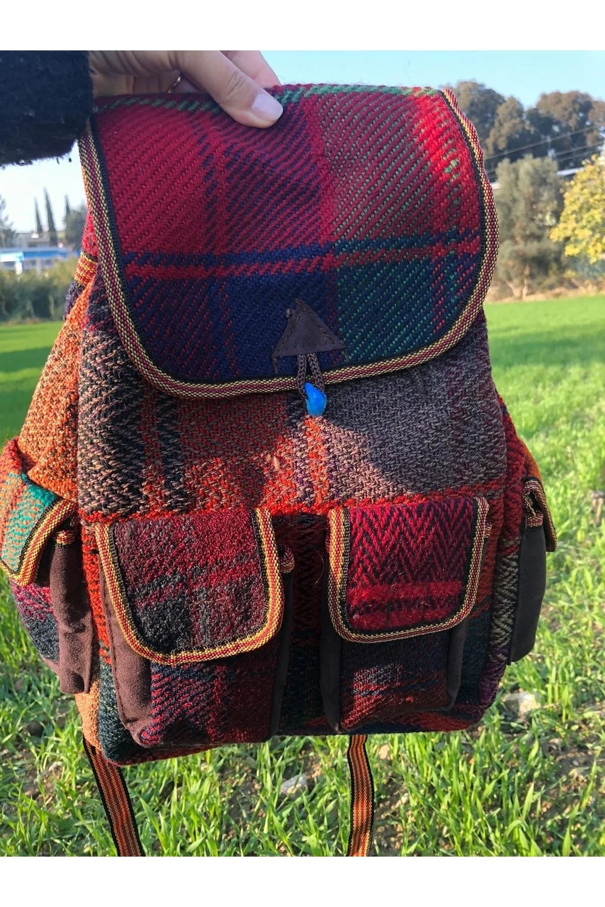 Etnik Desenli Sırt Çantası, Kilim Çanta, El Yapımı Kilim Dokuma - Görsel 5
