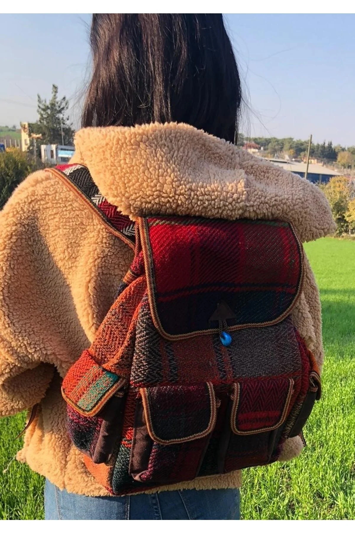 Etnik Desenli Sırt Çantası, Kilim Çanta, El Yapımı Kilim Dokuma - Görsel 6